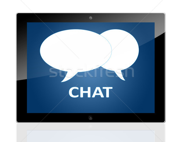 Stock fotó: Tabletta · chat · táblagép · szimbólumok · kék · izolált