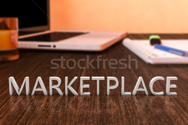 Marktplaats brieven houten bureau laptop computer notebook Stockfoto © Mazirama