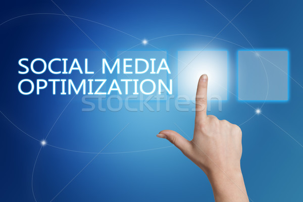 Médias sociaux optimisation main bouton interface Photo stock © Mazirama