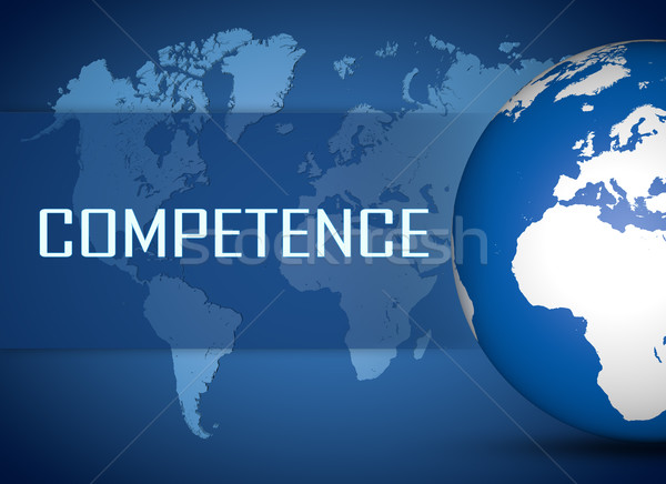Competenta glob albastru hartă a lumii comunicare concept Imagine de stoc © Mazirama
