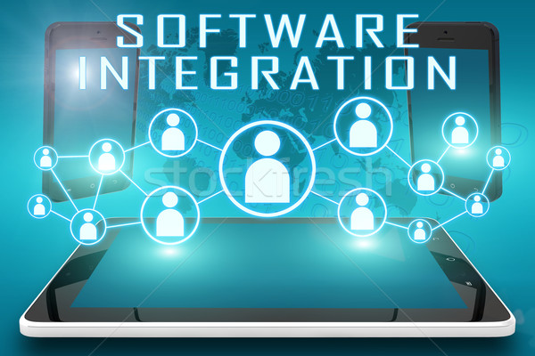 Software integratie tekst illustratie sociale iconen Stockfoto © Mazirama