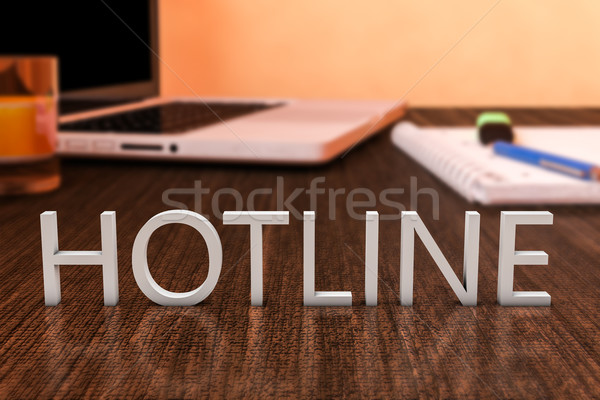 Foto d'archivio: Hotline · lettere · legno · desk · computer · portatile · notebook