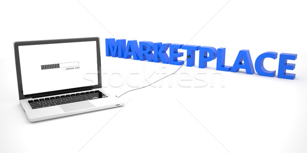 Rynek laptop notebooka komputera słowo biały Zdjęcia stock © Mazirama