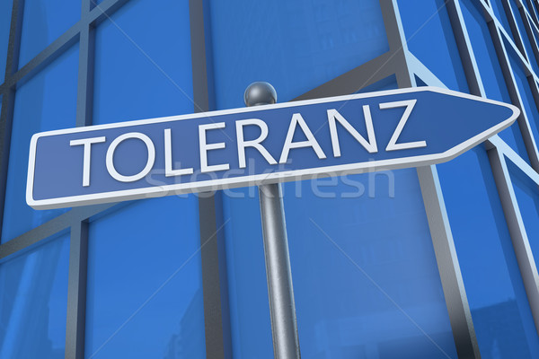 Wort Toleranz Illustration Straßenschild Bürogebäude Freiheit Stock foto © Mazirama