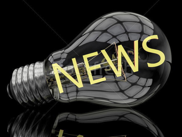 Hírek villanykörte fekete szöveg 3d render illusztráció Stock fotó © Mazirama