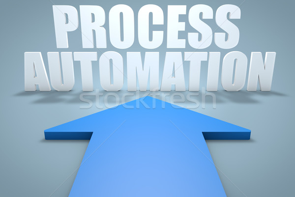 Proces automatizare 3d face albastru săgeată îndreptat Imagine de stoc © Mazirama