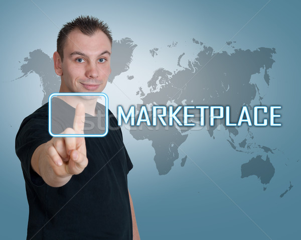 Rynek młody człowiek naciśnij cyfrowe przycisk interfejs Zdjęcia stock © Mazirama