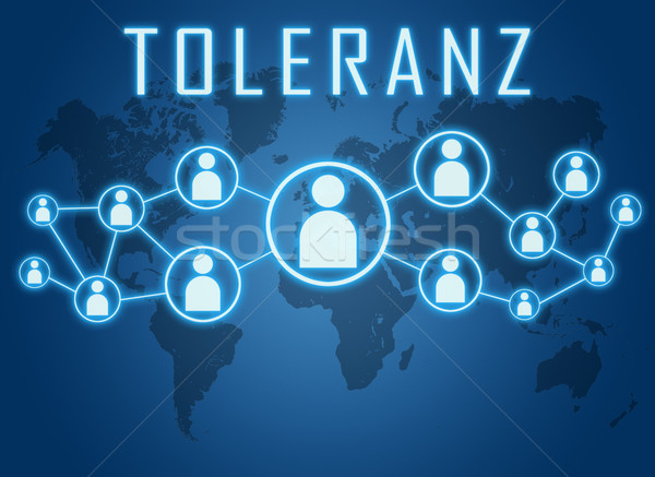 Stockfoto: Woord · tolerantie · tekst · Blauw · wereldkaart · sociale