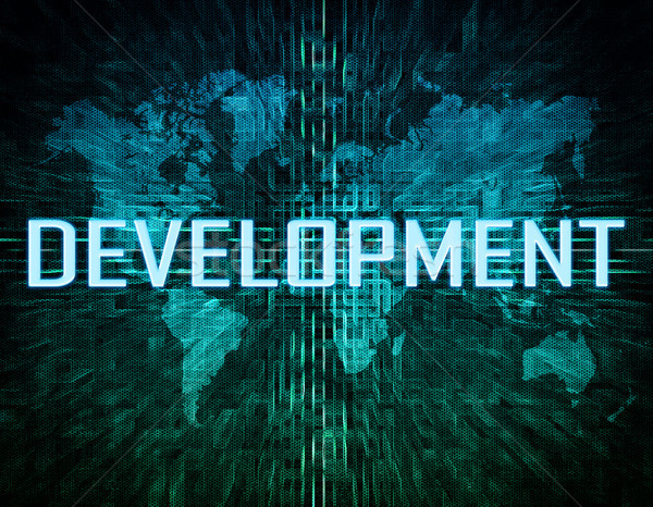 Fejlesztés szöveg zöld digitális világtérkép munka Stock fotó © Mazirama