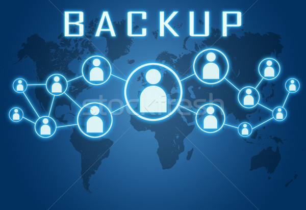Backup Blauw wereldkaart sociale iconen computer Stockfoto © Mazirama