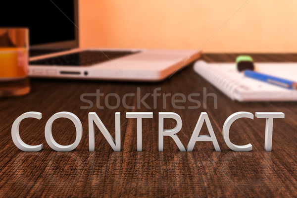 Foto stock: Contrato · cartas · secretária · computador · portátil · caderno