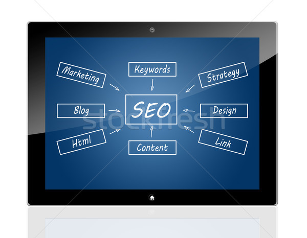 Tableta seo proceso diagrama de flujo azul Foto stock © Mazirama