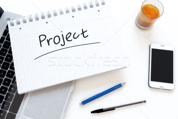 プロジェクト 文字 ノートブック デスク 3dのレンダリング ストックフォト © Mazirama