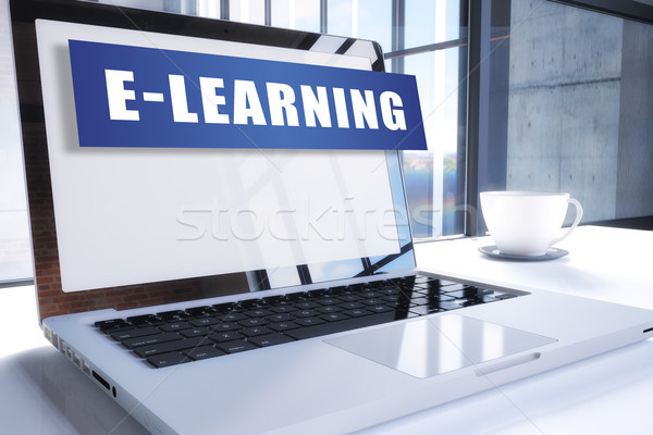 Online oktatás szöveg modern laptop képernyő iroda Stock fotó © Mazirama