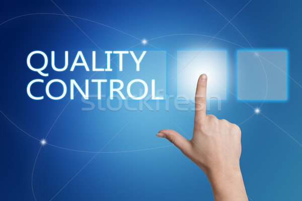 Foto stock: Control · de · calidad · mano · botón · interfaz · azul