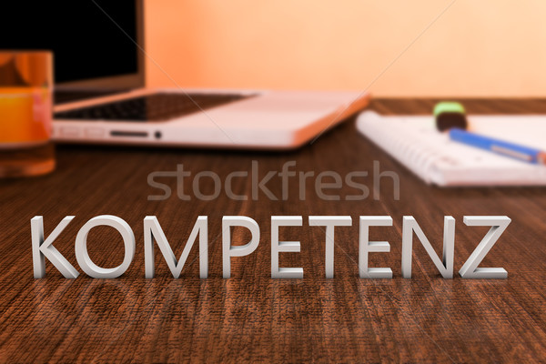 Szó kompetencia levelek fából készült asztal laptop számítógép Stock fotó © Mazirama