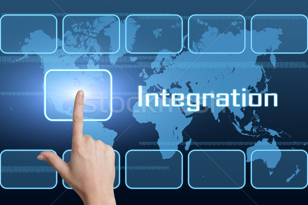 Integracja interfejs mapie świata niebieski technologii tle Zdjęcia stock © Mazirama