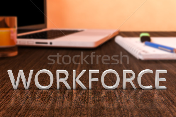 Forza lavoro lettere legno desk computer portatile notebook Foto d'archivio © Mazirama
