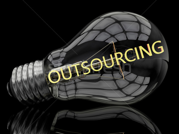 Outsourcing gloeilamp zwarte tekst 3d render illustratie Stockfoto © Mazirama