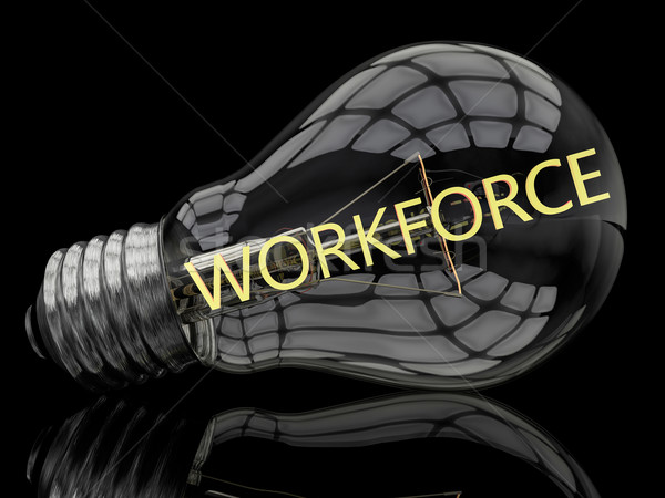 Forza lavoro lampadina nero testo rendering 3d illustrazione Foto d'archivio © Mazirama