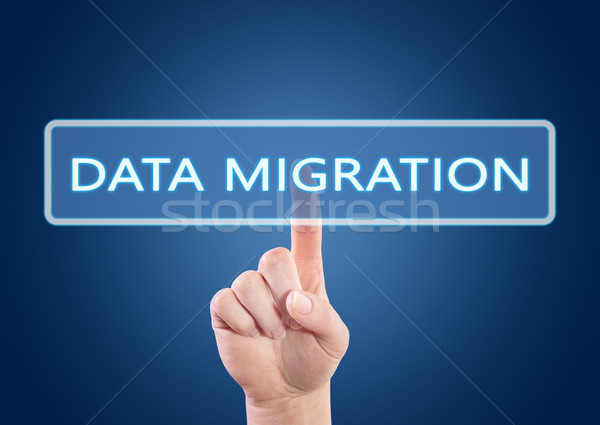 Daten Migration Text Hand Hinweis Schnittstelle Stock foto © Mazirama