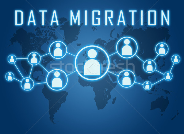 Daten Migration Text blau Weltkarte sozialen Stock foto © Mazirama