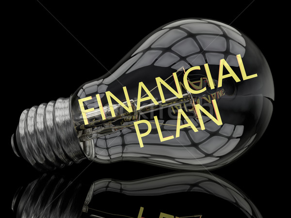 Financiële plan gloeilamp zwarte tekst 3d render Stockfoto © Mazirama