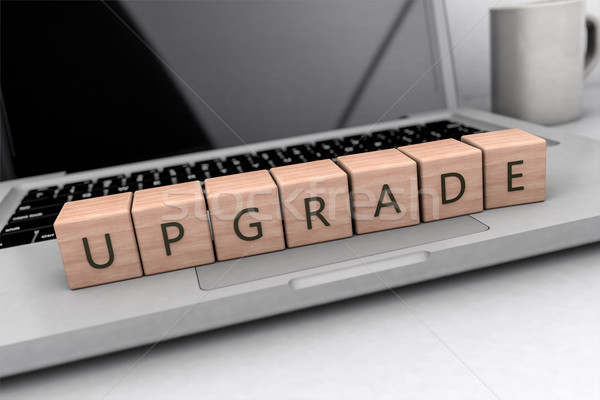 Frissítés szöveg fából készült kockák notebook számítógép Stock fotó © Mazirama
