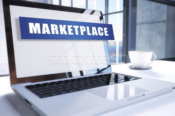 Rynek tekst nowoczesne laptop ekranu biuro Zdjęcia stock © Mazirama