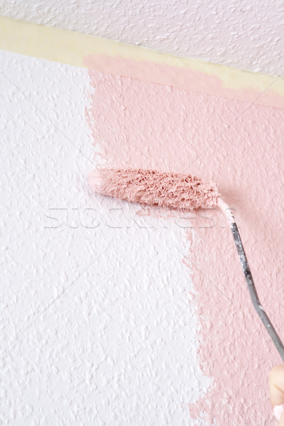 ストックフォト: 絵画 · 壁 · ピンク · 手 · デザイン · 塗料