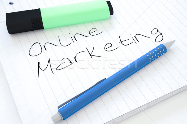 Online marketing kézzel írott szöveg notebook asztal 3d render Stock fotó © Mazirama