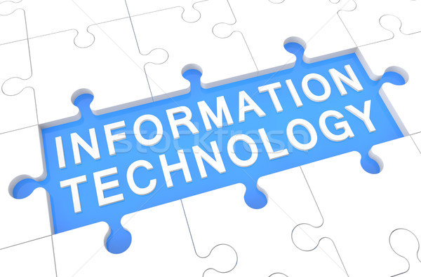 Technologia informacyjna puzzle 3d ilustracja słowo niebieski Zdjęcia stock © Mazirama