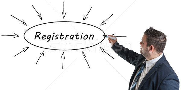 Regisztráció fiatal üzletember rajz információ tábla Stock fotó © Mazirama