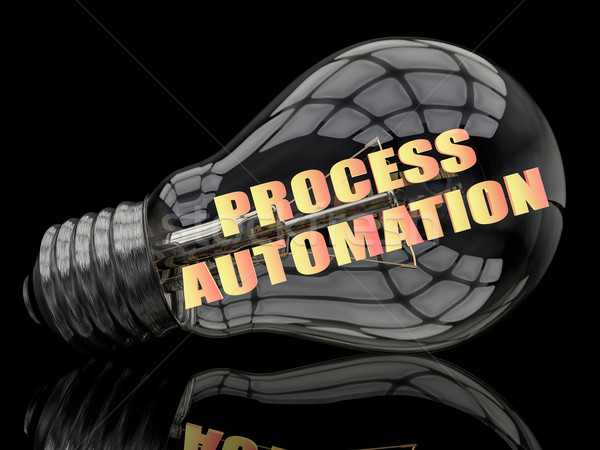 Procede automatisering gloeilamp zwarte tekst 3d render Stockfoto © Mazirama