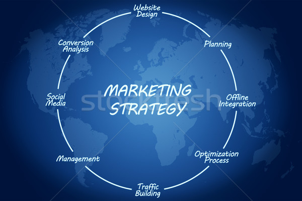 Strategia marketingowa niebieski mapie świata Pokaż sukces firmy Zdjęcia stock © Mazirama