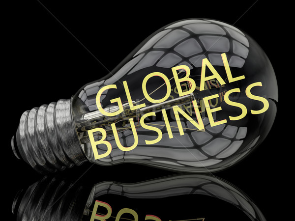 Global business żarówka czarny tekst 3d ilustracja Zdjęcia stock © Mazirama