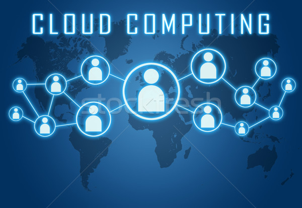Cloud Computing blau Weltkarte sozialen Symbole Computer Stock foto © Mazirama