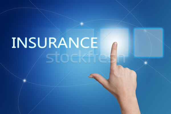 Stock foto: Versicherung · Hand · Taste · Schnittstelle · blau
