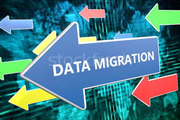 Stock foto: Daten · Migration · Text · blau · arrow · unter