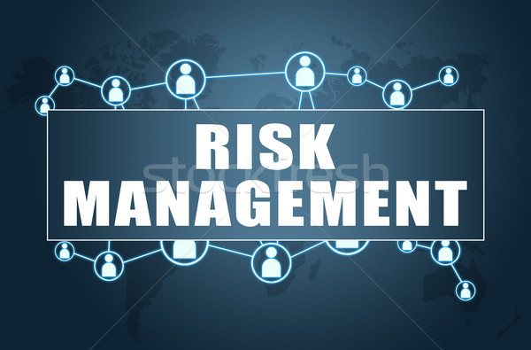 Kockázatmenedzselés szöveg kék világtérkép társasági ikonok Stock fotó © Mazirama