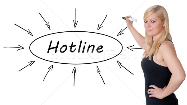 Hotline tineri femeie de afaceri desen informaţii Imagine de stoc © Mazirama
