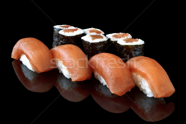 Sushi set nero alimentare pesce asian Foto d'archivio © mblach