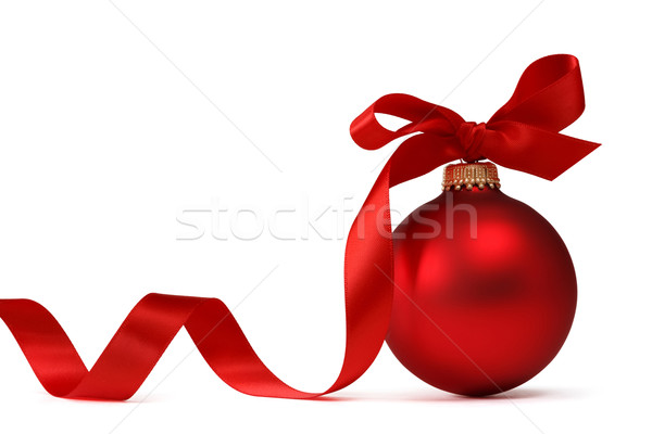 Roşu Crăciun bilă panglică sticlă Imagine de stoc © mblach