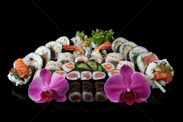 Sushi set nero alimentare pesce asian Foto d'archivio © mblach