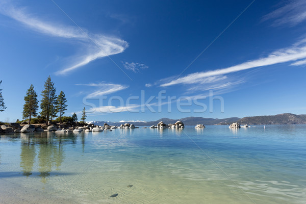 Tó gyönyörű égbolt víz fák hegy Stock fotó © mblach