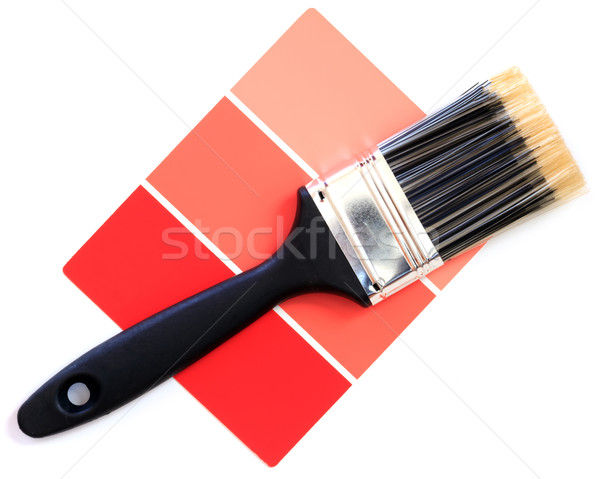 Stock photo: red color swatch with paintbrush