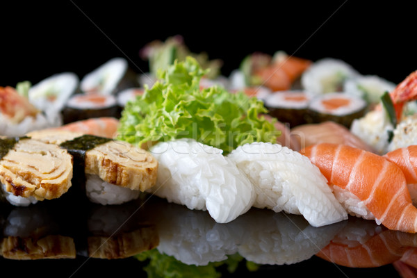 Sushi Set schwarz Essen Fisch asian Stock foto © mblach