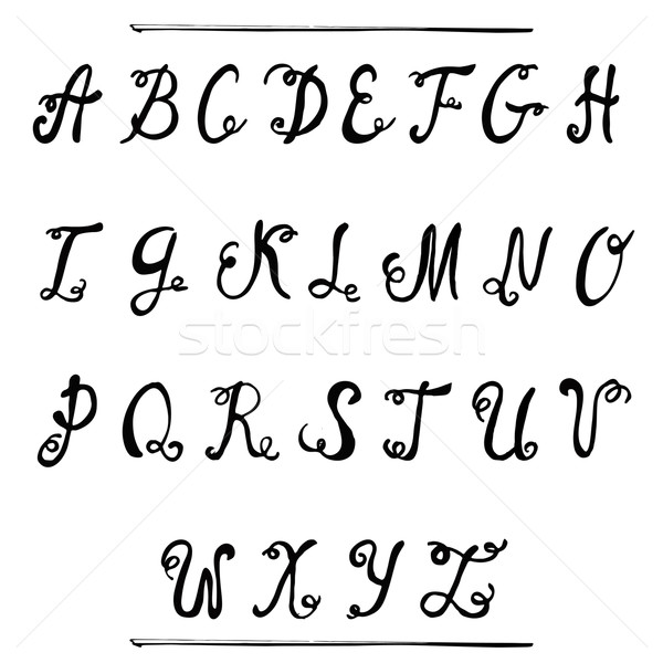 Black ink hand drawn alphabet, capital letters. Curly vintage font. Stock photo © mcherevan