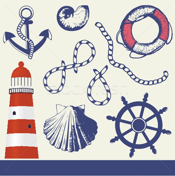 Stock photo: Vintage marine elements set