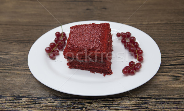 Red Velvet, fresh delicious diet cake with red currant at Dukan Diet on a porcelain plate with a spo Stock photo © mcherevan